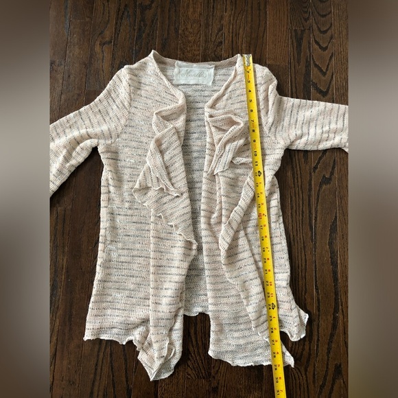 Marilu’ Women’s OSFM Linen 1/2 Sleeves Open Front Waterfall Beige Knit Sweater - Picture 5 of 11